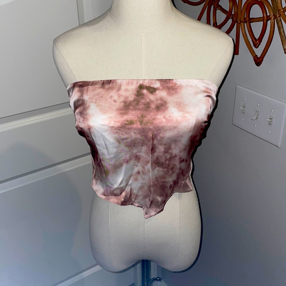 Blush pink bandeau top with elastic and tie back
